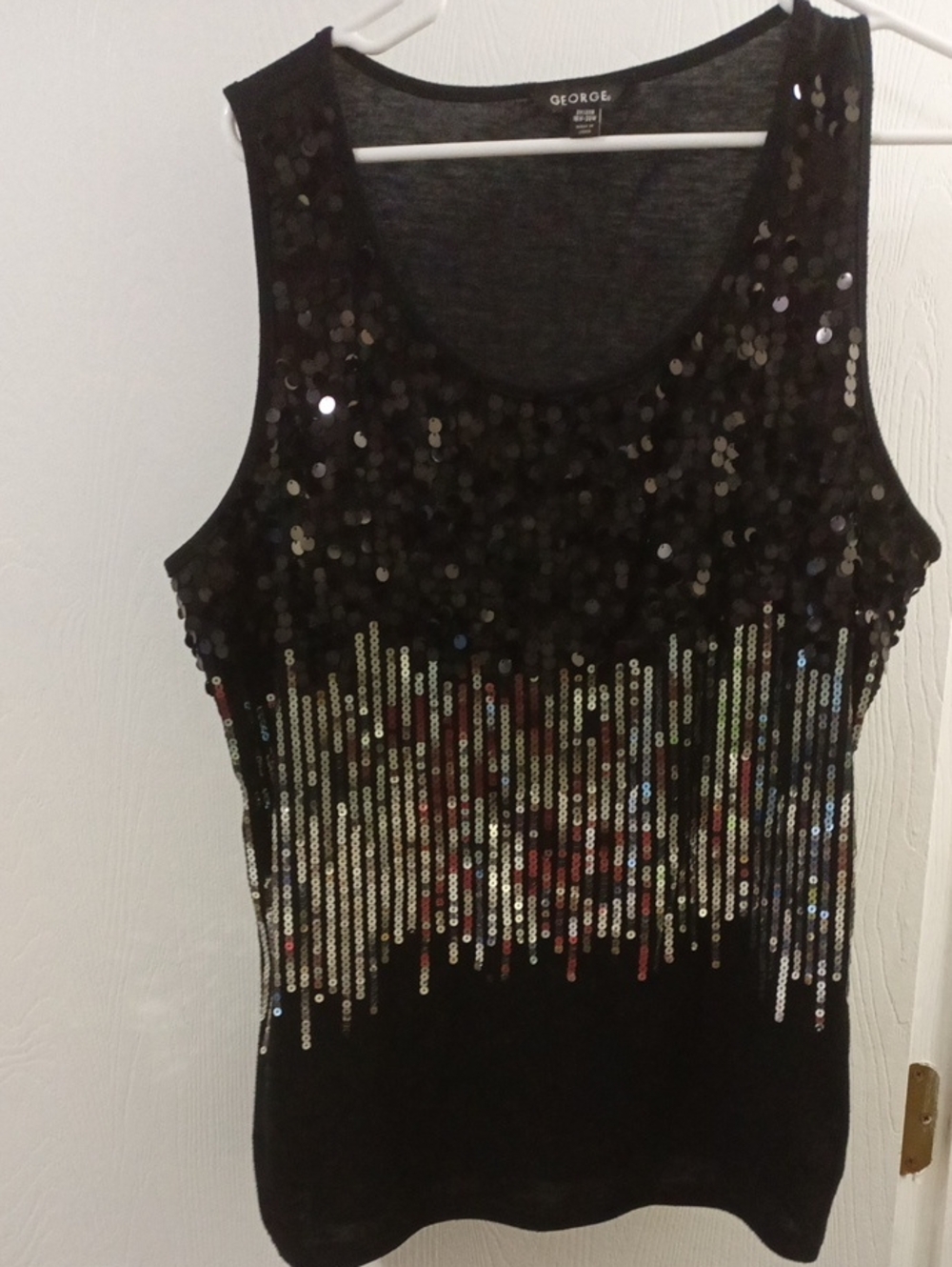 George Black Sequin Tank with Multicolor Vertical Accents
